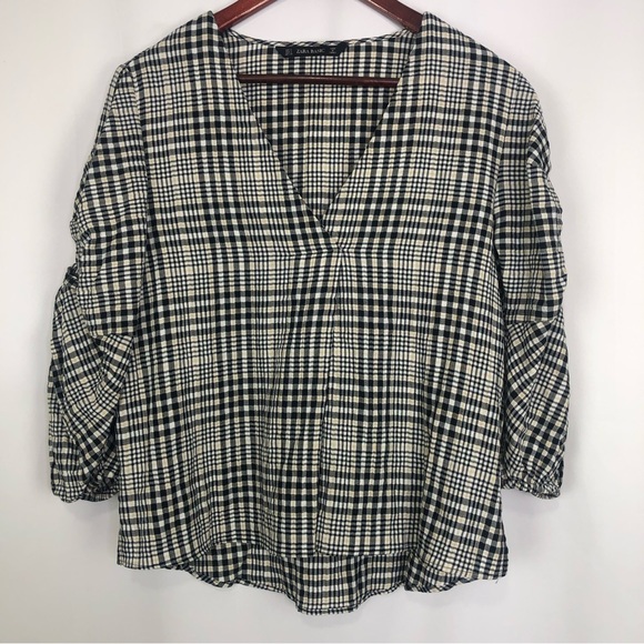 Zara Plaid Long Sleeve V-Neck Summer Tie Preppy Women’s Small School Business - Picture 7 of 7